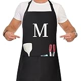 NOBONDO Personalized Apron with Pockets, Initial Bib Apron with Adjustable Neck and Waist Ties, Monogrammed Gift for Women and men, Supports Cooking, Crafting BBQ Drawing and Gardening - M