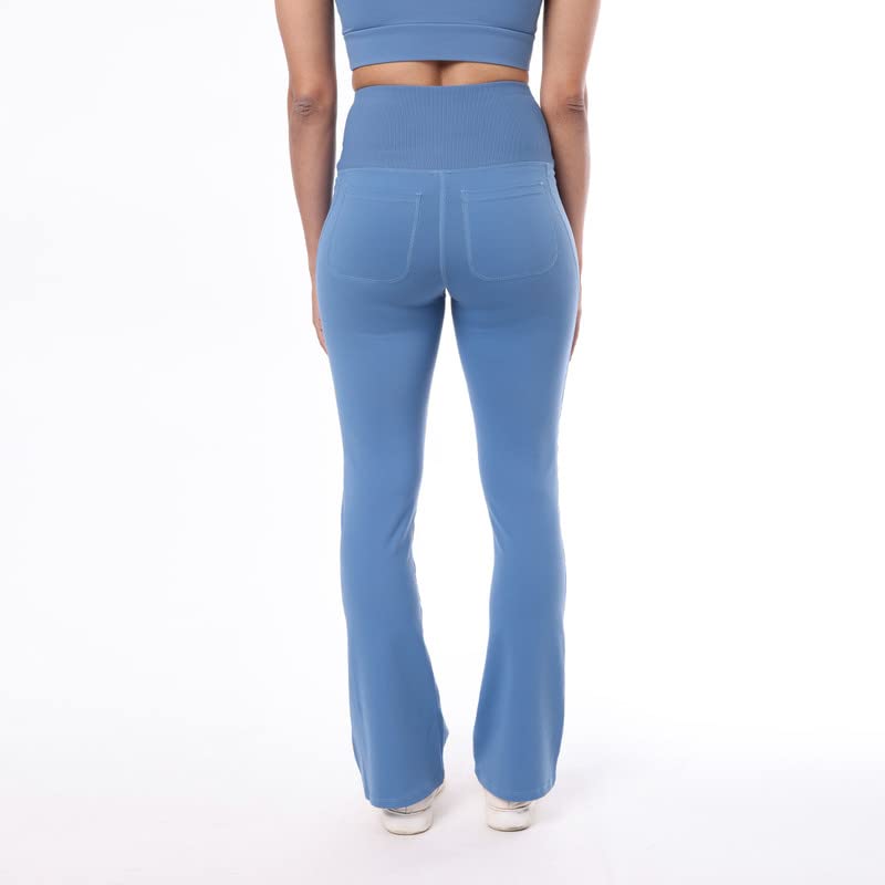 Image of BlissClub Ultimate Flare Pants for Women Upto 5'4 ft | Ribbed Waistband, 4 Pockets | High Waist Trousers and Formal Pants for Office wear