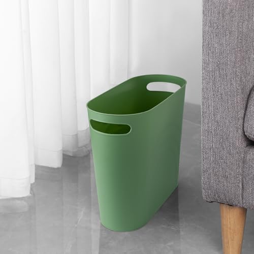 Image of rejomiik Small Trash Can, 3.5 Gallon Slim Garbage Can Plastic Waste Basket with Handles Container Bin for Narrow Spaces Bathroom, Bedroom, Kitchen, Office at Home, Green