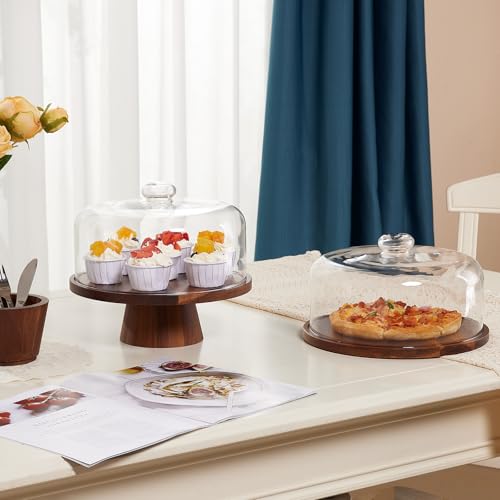 Wooden Cake Stand with Lid, Acacia Cake Stand with Glass Dome, 11-Inch Versatile Dessert Stand with Strong Magnetic Pedestal, Cake Holder for Birthday/Kitchen/Party/Charcuterie - Image 3
