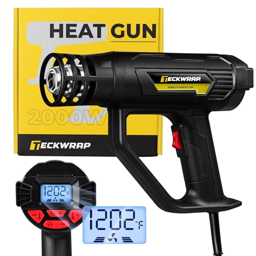 TECKWRAP Heat Gun 2000W 110V with LCD Display, Adjustable Hot Air Gun for Vinyl Wrap, Shrink Wrap, Paint Removal & DIY Crafts (122–1202°F)