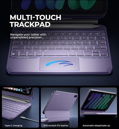 Image of Dexnor for iPad mini 7 (A17 Pro) /Mini 6 Case with Keyboard, Magnetic Floating Cantilever Stand with Trackpad Pencil Holder Backlit Keyboard Case for iPad mini 7th(2024) /6th (2021) Generation, Purple