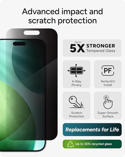 Image of ZAGG Privacy XTR Screen Protector for iPhone Air - 4-Way Privacy Full-Screen Filter, 5X Stronger, Fingerprint-Resistant Tempered Glass, Smooth Feel, Easy Two-Step Installation