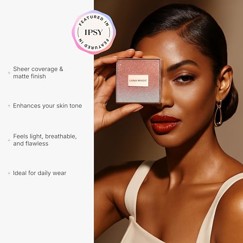 Image of Luna Magic Soft Perfection Pressed Powder Foundation with Vitamin E, Cocoa Butter & Shea Butter for Sheer Coverage & Matte Finish - IPSY Featured, Vegan & Cruelty-Free Face Cosmetics - Deep - 6g