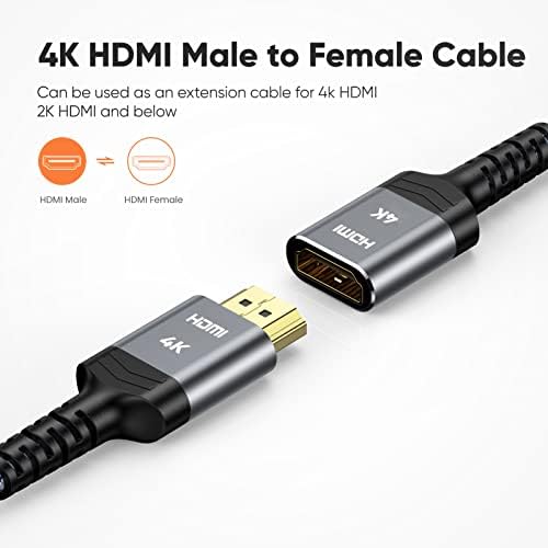 HDMI Extension Cable 1m,4K hdmi male to Female cable, Can connect HDMI 2.0/1.4 cable, 4K UHD@60Hz high speed 18Gbps 3D,Audio Return Compatible for Fire/Roku,TV Stick, Blu-Ray,PS3/PS4, Plug &play