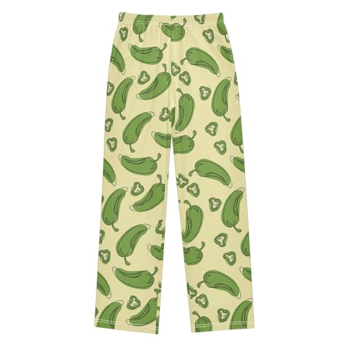 Green Pepper Boys Long Pants Soft Trousers Elastic Waist Kids Lounge Bottoms with Pockets S-XL