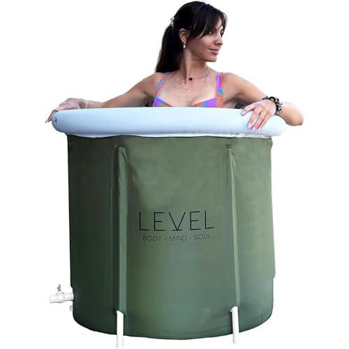 Level Body Mind Soul - Portable Ice Bath with Cover included, Green Camo - Ice Bath for athletes, post-workout muscle recovery Cold Therapy - Inflatable portable Ice Bath Tub 75x75 cm