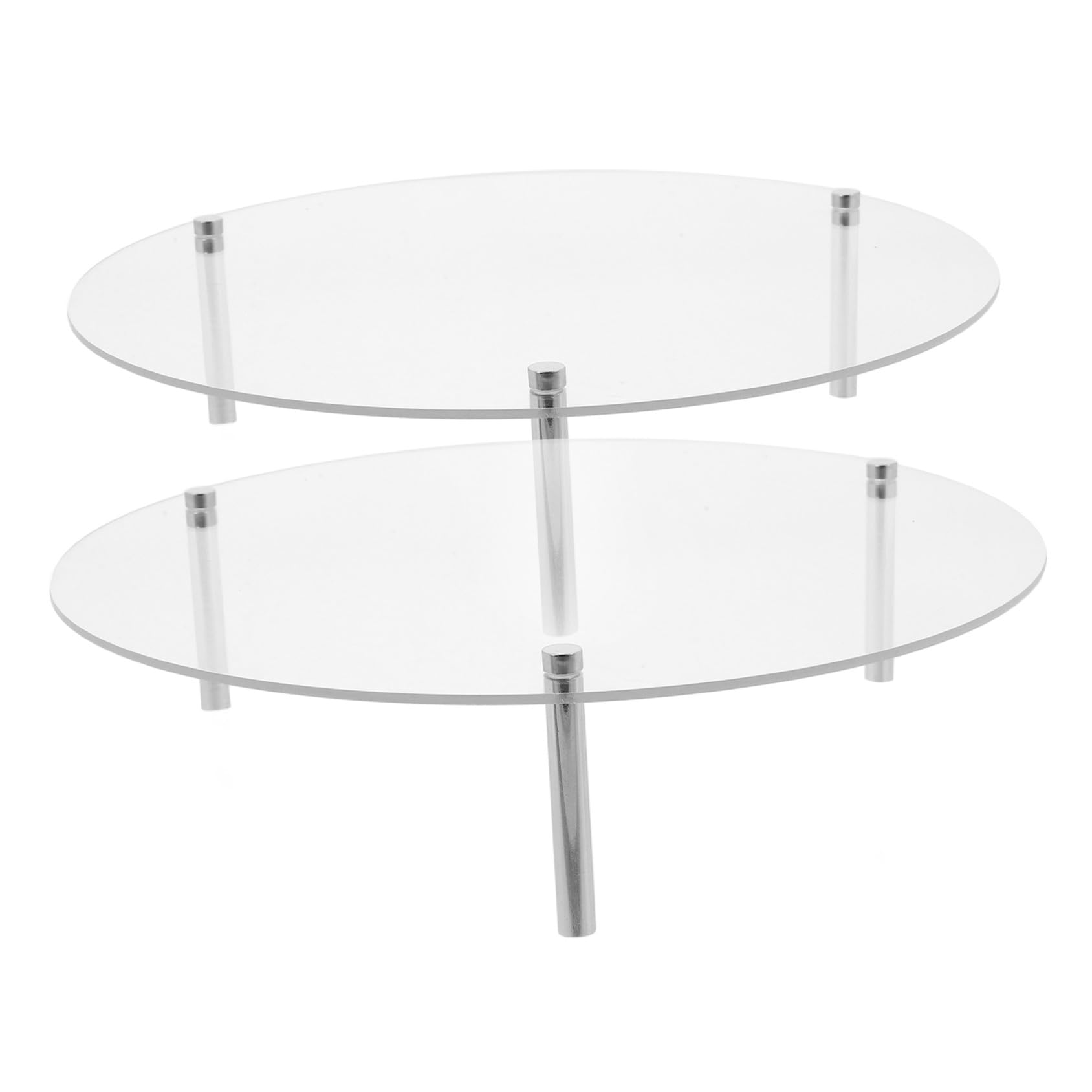 Présentoir Gâteaux Transparent Acrylique Double Plateau Rond Support Métallique Buffet Desserts