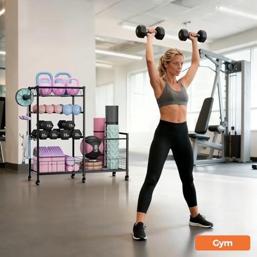HavenlyYouth 4-Tier Weight Rack Storage for Home Gym, Adjustable Dumbbell Stand Organizer with Wheels, Holds Dumbbells, Kettlebells, Yoga Mats, Fitness Equipment & Workout Accessories by HavenlyYouth - Used condition - Image 8
