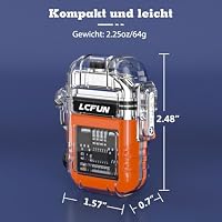 LcFun Feuerzeug Elektrisch, Lichtbogen Feuerzeuge USB Aufladbar, Elektrisches Feuerzeug mit Batterieanzeige & Taschenlampe, Wasserdicht Winddicht Feuerzeuge für Wandern, Camping, Survival Kit – Ansicht 6