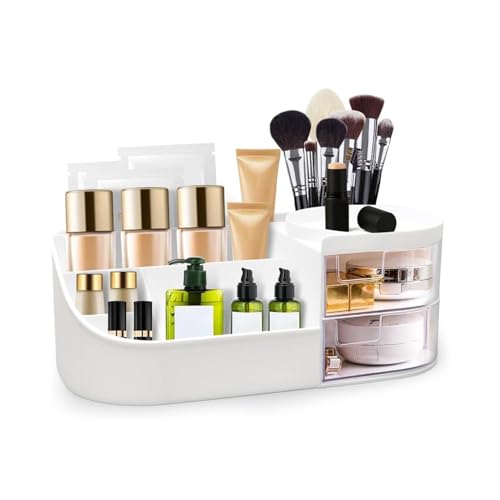 Image of Make Up Organiser Cosmetic Storage Box with Drawers Dressing Table Organiser Makeup Box Beauty Organiser Large Makeup Box for Nail Polish Lipstick0895 White