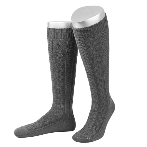 Lusana Trachten Kniestrümpfe mit Merinowolle für Herren & Damen | Trachtensocken & Trachtenstrümpfe lang mit Zopfmuster für das Oktoberfest Wiesn & festliche Anlässe