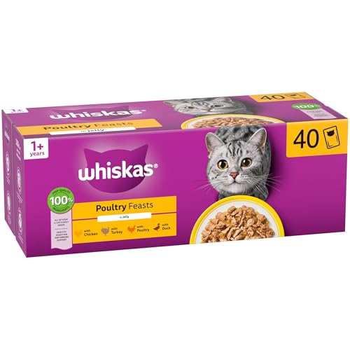 WHISKAS Adult Wet Cat Food in Jelly 40x85g Poultry Feasts