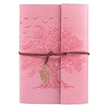 Thboxes Leather Journal Notebook A5, Refillable Diary, Travel Journals for Women Men Teenager 160 Pages Spiral Notebook, 100GSM Paper, 23 X 16 cm (Pink)
