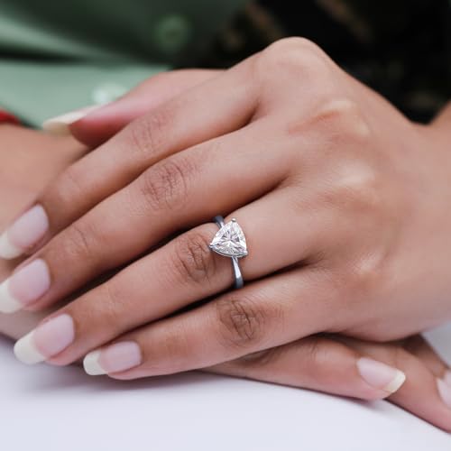 925 Sterling Silver 14K Gold Plated 8X8MM Trillion Cut Lab Created Moissanite Solitaire Engagement Ring For Womens (VVS1 Clarity, 1.50Cttw)4