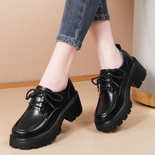 Platform Oxford Shoes for Women Women's Oxfords Lace-Up Chunky Oxford Heels Fashion Business Casual Shoes Comfortable Dressy Shoes Office Work Pumps Shoes for Womens Ladies - Image 4