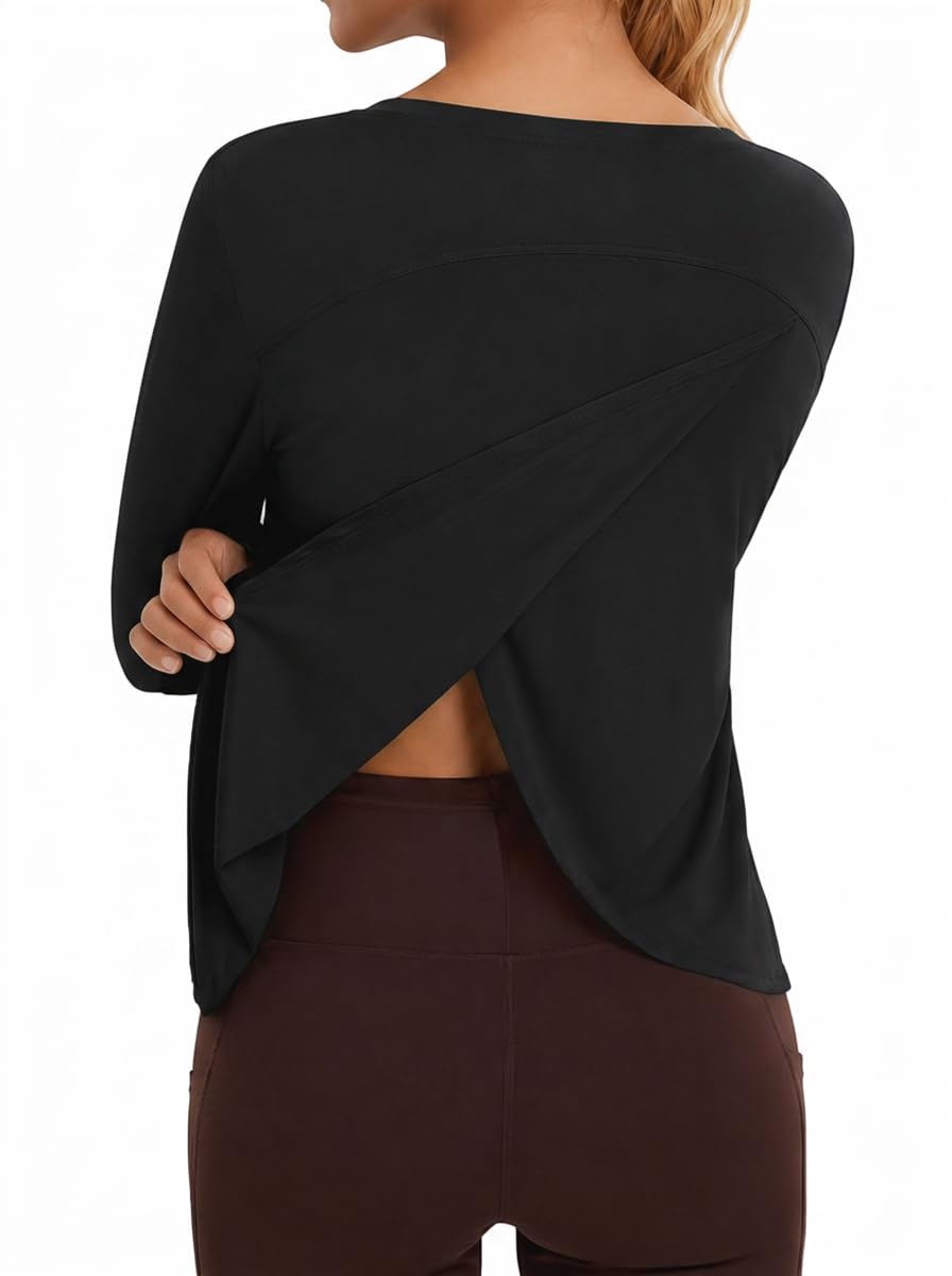 Fisoew Damen UV Shirt UPF 50+ Langarm Sportshirt Rücken Schlitz | Atmungsaktiv Funktionsshirt,Rundhals Locker Laufshirt,Sonnenschutz Schnelltrocknend,Fitness Yoga Pilates Gym
