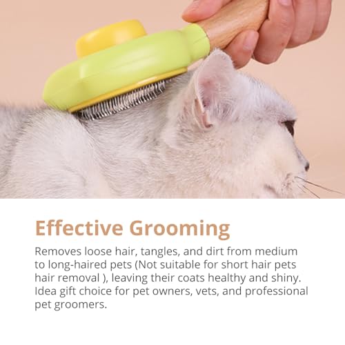 Image of Cat Brush Dog Brush with Release Button for Shedding (fluorescent yellow color)