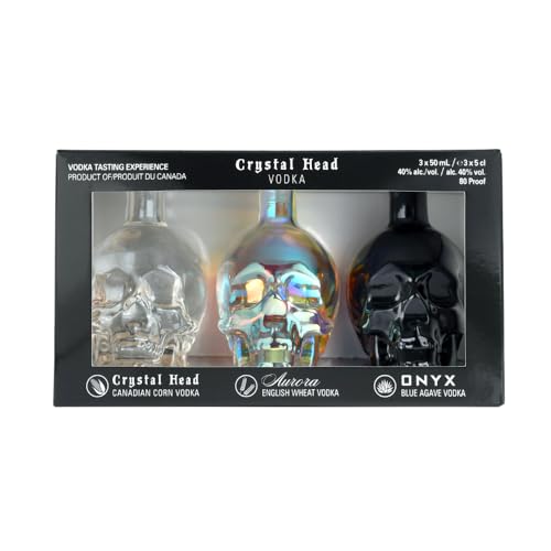 Crystal Head Vodka Tasting Experience 3x5 cl, 40% ABV – Made from Canadian Corn, English Wheat, & Blue Weber Agave - Award-Winning Premium Vodka, Clear, Iridescent and Black Skull Shaped Mini Bottles