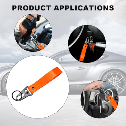 Image of Wevdn Car Key Chain, Fabric Metal Practical Multifunctional Motorcycle Keychain, Anti-Lost Keychain with O-Ring for Men Women (Orange)