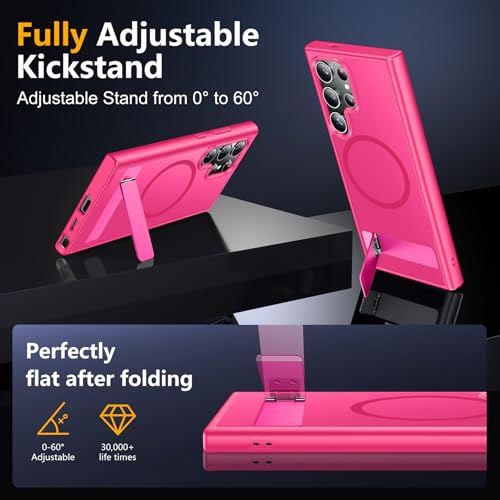 Image of SPIDERCASE Magnetic for Samsung Galaxy S23 Ultra Case, [3 Stand Ways][ Military Grade Drop Protection] with Invisible Stand Shockproof Slim Case for Samsung S23 Ultra 6.8 inch, Rose Red