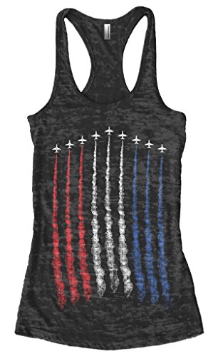 Threadrock Women's Red White Blue Air Force Flyover Burnout Racerback Tank Top XL
