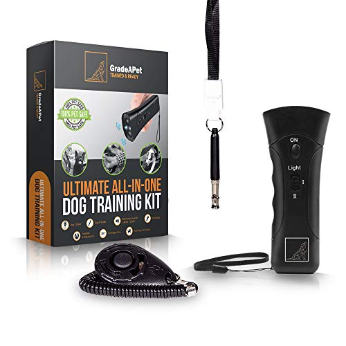 GradeAPet Bark Begone Devices, Ultrasonic Dog Bark Deterrent, Training Kit, 20Ft Range Dog Training Device with Dog Whistle and Dog Clicker Usa Brand