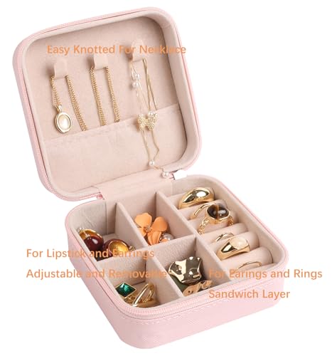 Image of Travel Jewelry Case Box Organizer, Small Jewelry Storage Box,Pink,1 Pcs