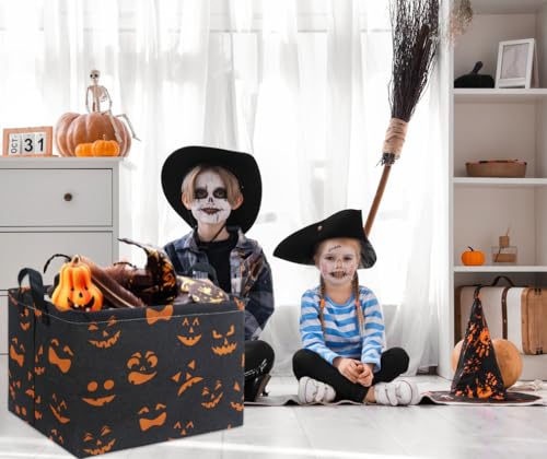 Image of Rectangular Halloween Basket for Boys and Girls Kids Trick or Treat Pumpkin Basket for Halloween Parties Cute Storage Bin Organizer Box Room Decor(Black Pumpkin Face)