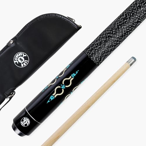 Jonny 8 Ball Geometric 2 Piece Centre Joint Snooker Pool Cue with 10mm Tip (Blue Cue with Case)