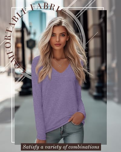 4 Pack Women's Long Sleeve V Neck Shirts, Casual Loose Fit Tees Basic Tunic Tops Trendy Fall T-Shirts Outfits2