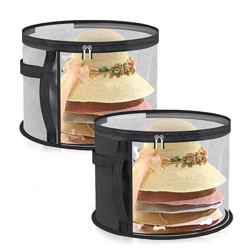 Oversized Clear Hat Box Storage for 7 Caps, Portable Cowboy Hat Box with Zipper for Women Men Travel, Hat Case Hat Organizer (Gray,black 16.5