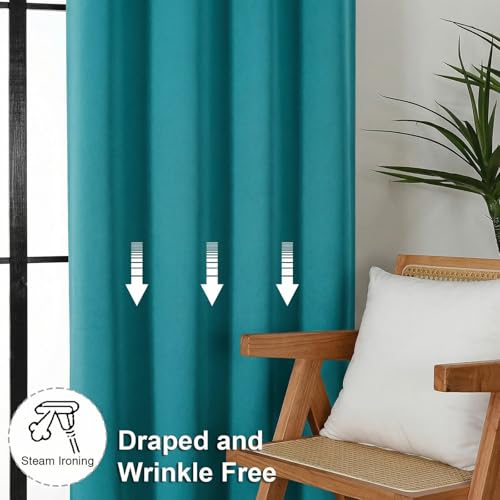 Image of Simplebrand Ava Teal Short Blackout Curtains for Bedroom 54 Inches Long 2 Panels Set, Solid Thermal Insulated, Energy Saving Window Treatment Curtains Blackout Drapes, W40 x L54 Inch