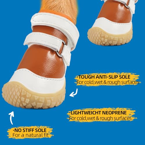 Dog Shoes for Small Dogs, Breathable Dog Boots Paw Protector for Hot Pavement Winter Snow, Dog Booties with Rugged Anti-Slip Sole for Hardwood Floors Outdoor Walking Brown - White Size 1 — view 3