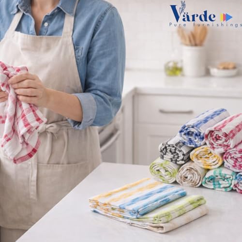 Image of 10 Pcs Dishcloths | 12x16 Inches | Bulk Cotton Kitchen Cleaning Dish Cloths | Scrubbing Wash Cloth Sets | Multipurpose Cloth | 100% Cotton. (Multicolor, Set of 10)