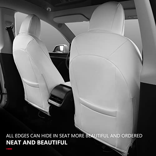 Xipoo Seat Cover Compatible with Tesla Model Y Seat Cover Nappa Leather Car Seat Covers Seat Protector Replacement for 2020-2023 Tesla Model Y Accessories(White-Nappa, Fully Wrapped 12 Pcs) by Xipoo - Image 5