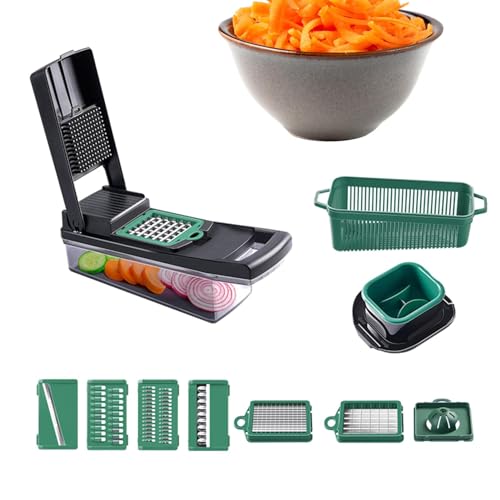 Affettaverdure multifunzione con contenitore, utensile da cucina per verdure, patate, pomodori, aglio, cipolle verdi