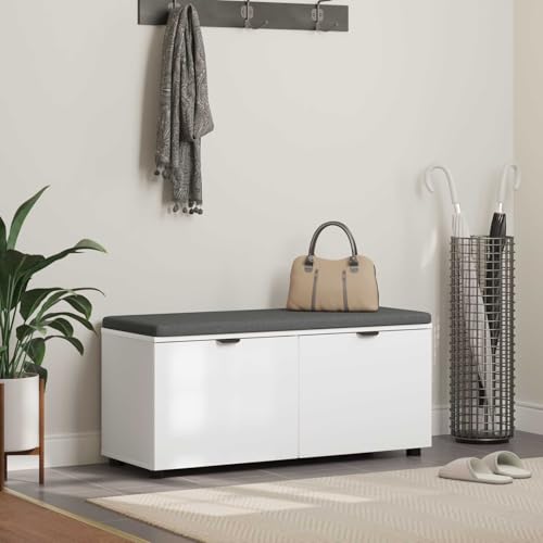 Banc à chaussures blanc avec compartiment de rangement et coussin - 2