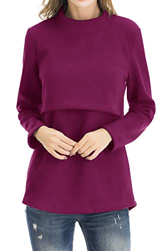 Image of Smallshow Women's Fleece Nursing Tops Shirts Long Sleeve Breastfeeding Clothes