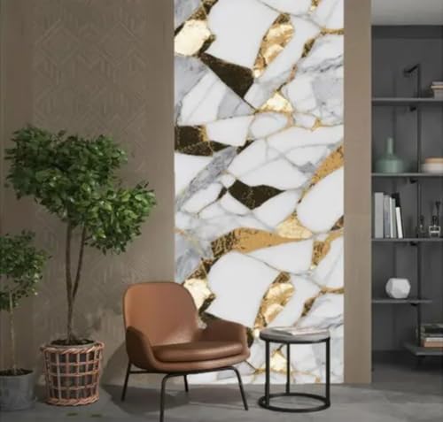 Image of D-fix Marble Peel and Stick Wallpaper for Home Decor, Waterproof Self-Adhesive Wall Stickers for Kitchen, Bathroom, Living Room - Wall Paper (60X200 CM (White Golden Line)