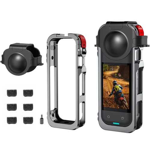 Rabbit Cage - Funda protectora de aluminio para Insta360 X5, soporte adaptador de expansión de marco de metal multifuncional con cubierta de lente y manguito de viento para cámara de acción Insta 360