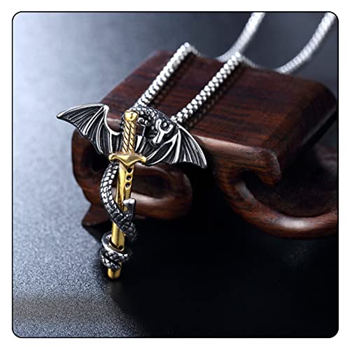 Fusamk Punk Animal Pendant Titanium Steel Sword Wing Dragon Necklace #TOP3