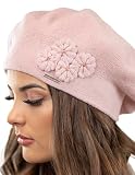 VIVISENCE Damska czapka beret, elegancka czapka zimowa, ciepła i przytulna, zimowa i jesienna, ciepła, gruba czapka z dzianiny, klasyczna czapka dla kobiet, wyprodukowana w UE, Rosa, Rozmiar