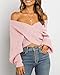 BTFBM Off The Shoulder Sweater for Women Winter Fall Fashion 2026 V Neck Long Sleeve Ribbed Knit Wrap Cropped Sweaters(Pink, Medium)