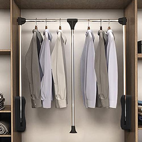 Barra de armario para ropa alta con percha retráctil elevable y riel abatible de pared 5