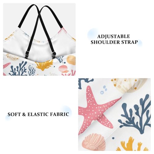 Girls Swimwear 3-10 Years One Piece Halter Swimsuit Coral Starfish Seashell Beach Bathing Suit3