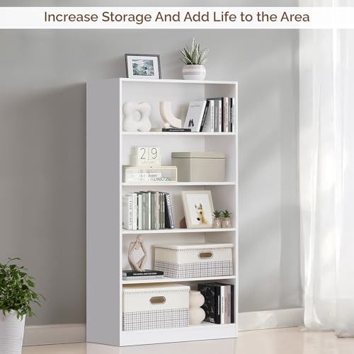 Image of ABOUT SPACE Book Shelf - 5 Tier Engineered Wood Book Rack Multipurpose Book Shelf for Home Library Study Room Long Open Storage Organizer for Bedroom, Living Room (White - L 80 x B 30 x H 165 cm)
