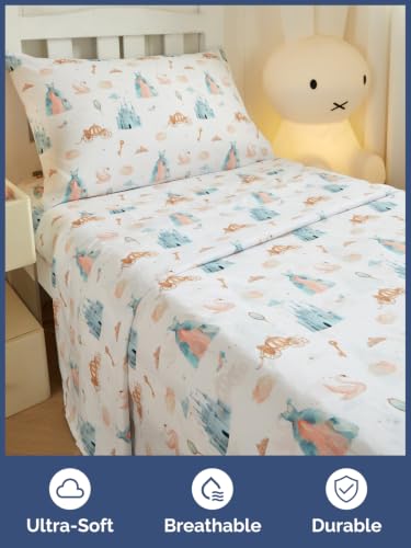 Image of Kids Twin Size Castle Bed Sheets - 3 Piece Kids Castle Sheet Set - Fairytale Magic Bedding - Ultra-Soft, Cute & Cozy - Breathable & Machine Washable - Blue Bed Set for Boys, Girls, Teens & Toddlers