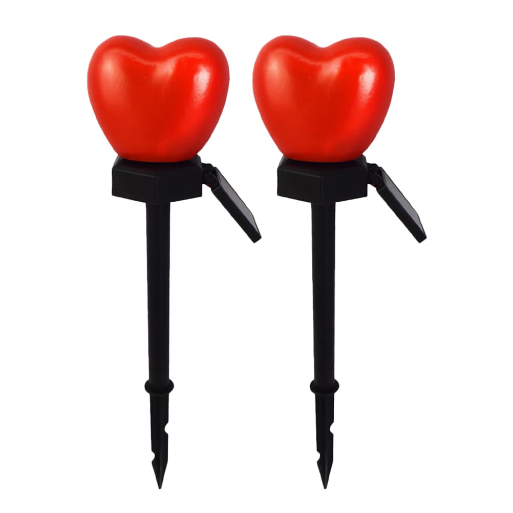 TOYANDONA 2 Pcs Heart Solar Stake Lights Decorative Solar Powered Lights for Outdoor Patio Garden Lawn and Pathway and Durable Material