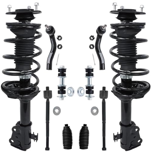 Image of Detroit Axle - 10pc Front Suspension Kit for Toyota Echo 2000-2005, 2 Ready Struts w /Coil Spring Assembly 4 Inner & Outer Tie Rod End Links 2 Sway Bar End Links 2 Boots 2001 2002 2003 2004 Replacement
